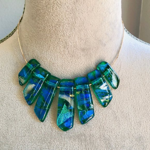 Necklace - Unique - Handcrafted - Art Glass pendants on a 15.5" silver chain - Picture 1 of 6